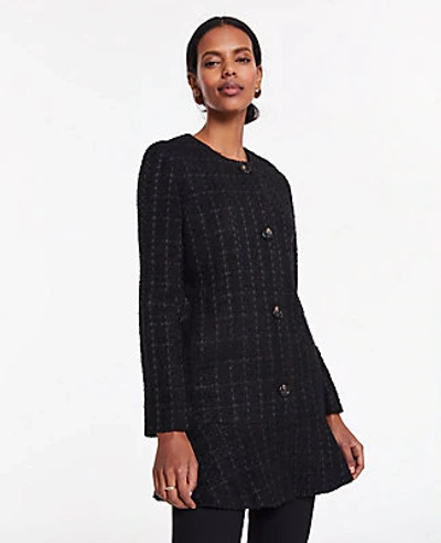 Shop Ann Taylor Tweed Long Peplum Jacket In Black