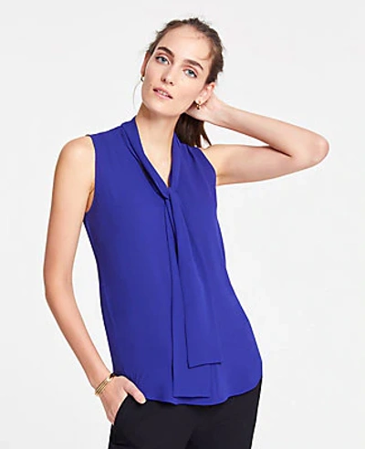 Shop Ann Taylor Bow Neck Button Down Shell In Royal Azure