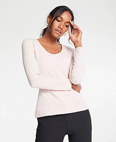 Shop Ann Taylor Scoop Neck Long Sleeve Tee In Pink Dust