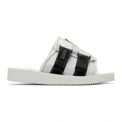 Shop Palm Angels White And Green Suicoke Edition Patch Slides In 0140whtgrn