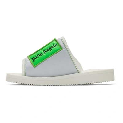 Shop Palm Angels White And Green Suicoke Edition Patch Slides In 0140whtgrn