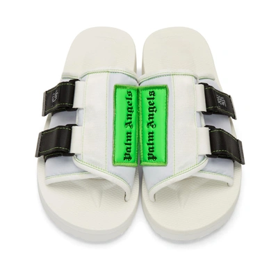 Shop Palm Angels White And Green Suicoke Edition Patch Slides In 0140whtgrn