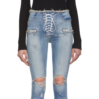Shop Ben Taverniti Unravel Project Unravel Indigo Lace-up Skinny Jeans