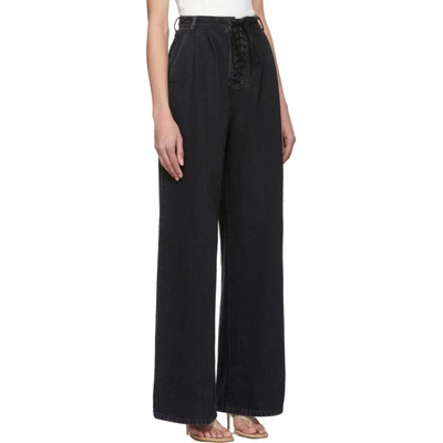 Shop Ben Taverniti Unravel Project Unravel Black Lace-up Wide-leg Jeans In Black Rinse