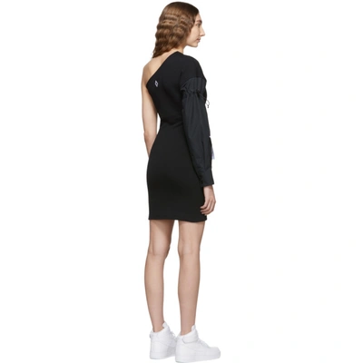 Shop Marcelo Burlon County Of Milan Black One Shoulder Dress In Black/white