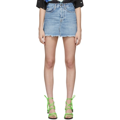 Shop Marcelo Burlon County Of Milan Blue Denim Miniskirt In Blue Multi