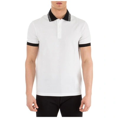 Shop Versace Contrast Collar Polo Shirt In White
