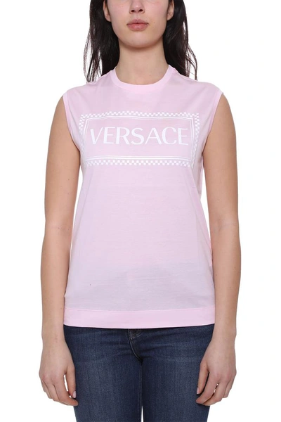 Shop Versace Logo Sleeveless T In Pink