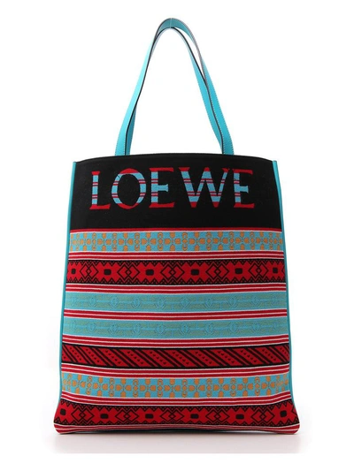 Shop Loewe Striped Logo Tote Bag In Multi