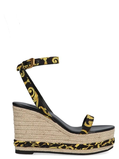 Shop Versace Printed Strap Wedges In Multi