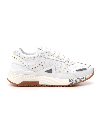 Shop Versace Studded Platform Sneakers In White