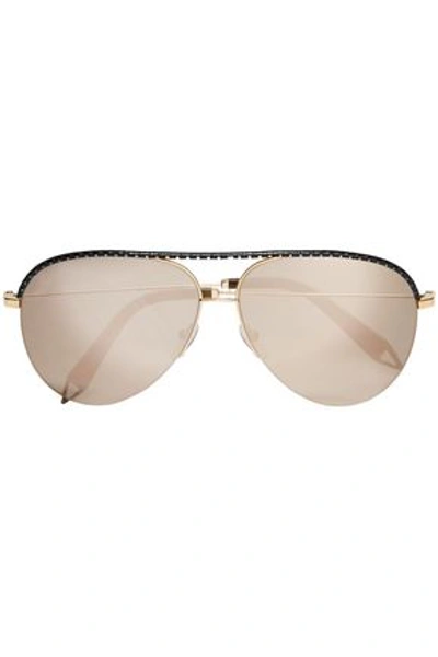 Shop Victoria Beckham Woman Classic Victoria Aviator-style Metal Mirrored Sunglasses Black