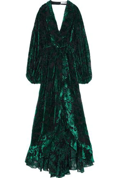 Shop Caroline Constas Woman Olivia Wrap-effect Devoré-chiffon Gown Emerald