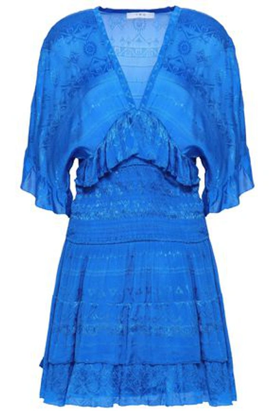 Shop Iro Woman Stacy Shirred Embroidered Georgette Mini Dress Bright Blue