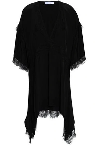 Shop Iro Hanano Lace-trimmed Silk Crepe De Chine Mini Dress In Black