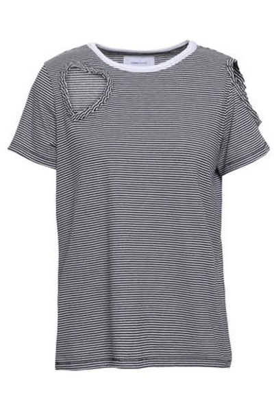 Shop Current Elliott Current/elliott Woman Cutout Striped Cotton-blend Jersey T-shirt Black
