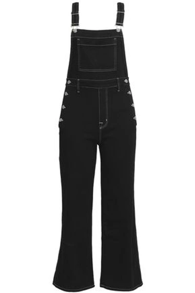 Shop J Brand Woman Cropped Stretch-denim Flared Overalls Black