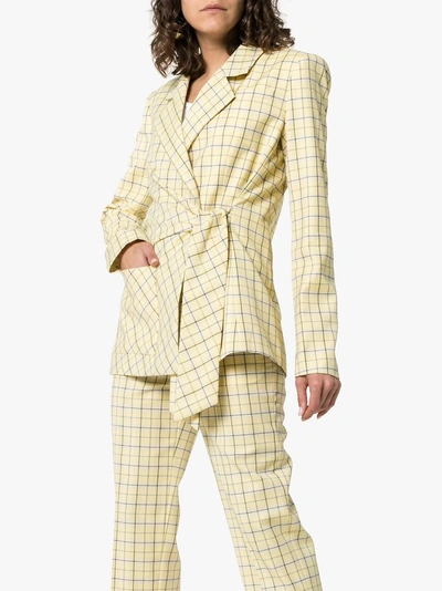 Shop Tibi Belted Check Jacket In Yellow