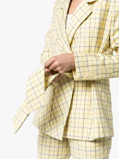 Shop Tibi Belted Check Jacket In Yellow