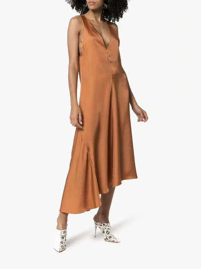 Shop Tibi Mendini Satin-twill V-neck Draped Dress In Orange