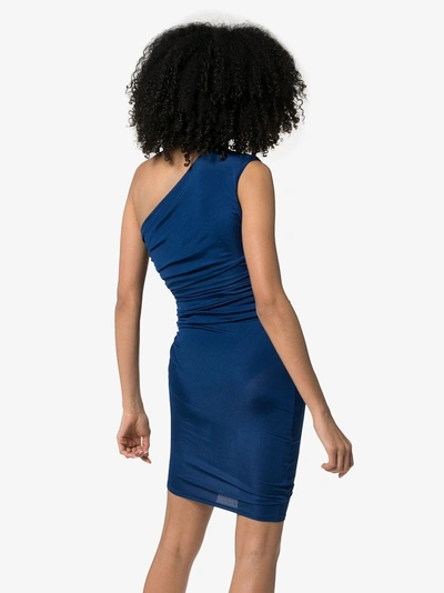 Shop Alexandre Vauthier One Shoulder Ruched Mini Dress In Blue
