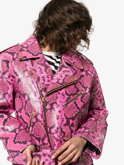 Shop Marques' Almeida Marques'almeida Python Effect Leather Biker Jacket In Snake Pink