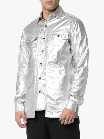 Shop Rick Owens Drkshdw Babel Cargo Pocket Cotton Shirt In 18 Silver