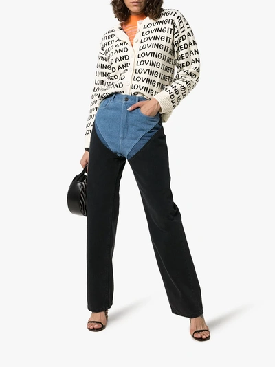 Shop Ashley Williams Slogan-knitted Merino Wool Cardigan In White Black