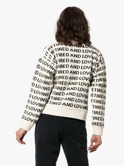Shop Ashley Williams Slogan-knitted Merino Wool Cardigan In White Black
