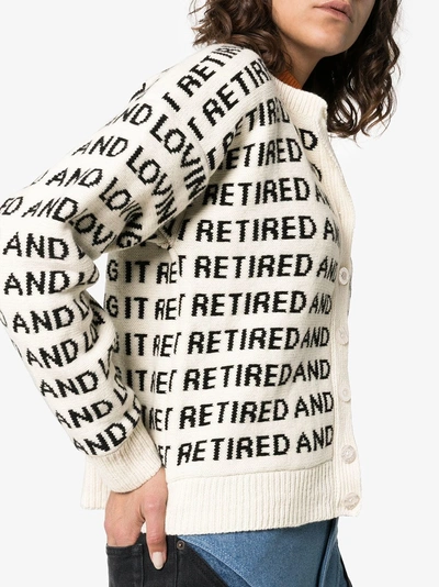 Shop Ashley Williams Slogan-knitted Merino Wool Cardigan In White Black