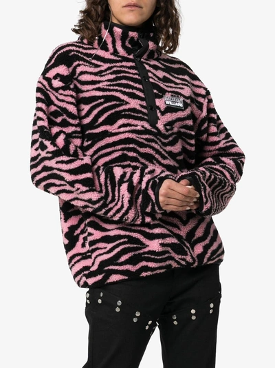 Shop Ashley Williams Juju Tiger Print Button-neck Fleece In Pink