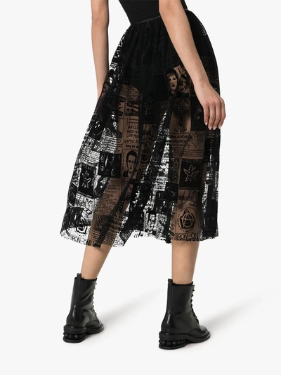 Shop Ashley Williams Magazine Print Mesh Midi Skirt In Black