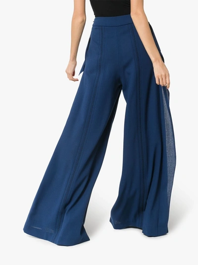Shop Roland Mouret Argott Wide-leg Silk-blend Trousers In C0192 Capri Blue Multi
