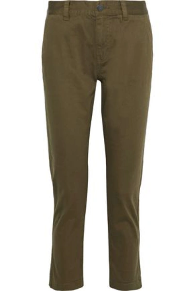 Shop Current Elliott The Confidant Cropped Stretch-cotton Straight-leg Pants In Army Green