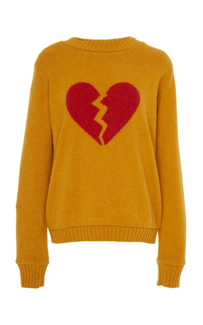 Shop The Elder Statesman Intarsia Heart Cashmere Sweater In Yellow