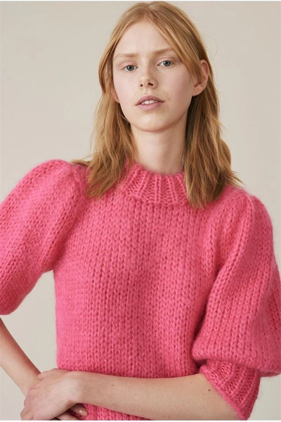 Ganni The Julliard Mohair Puff Sleeve Pullover Hot Pink | ModeSens