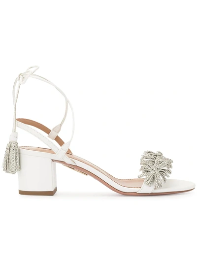 Shop Aquazzura Wild Crystal Sandals In White