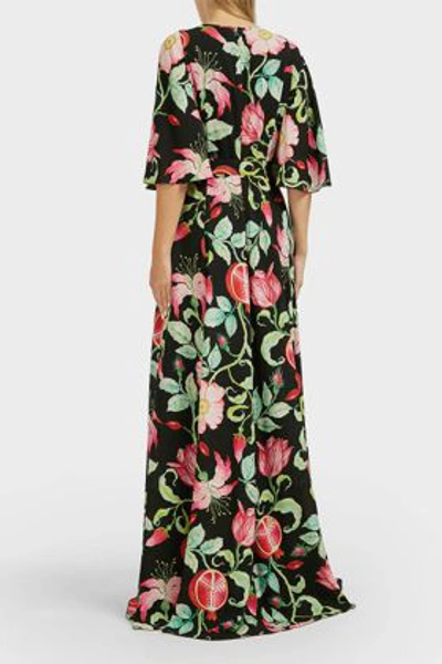 Shop Andrew Gn Belted Floral Silk Maxi Dress In Black