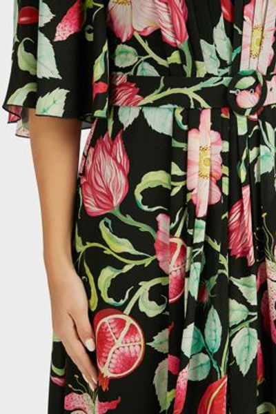 Shop Andrew Gn Belted Floral Silk Maxi Dress In Black