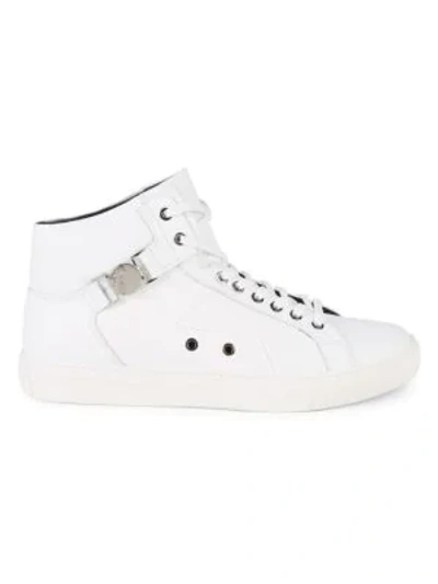 Shop Versace Leather High-top Sneakers In White