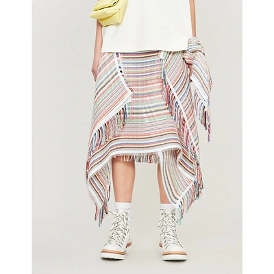 Shop Jw Anderson Striped Handkerchief Cotton-blend Midi Skirt In Multi