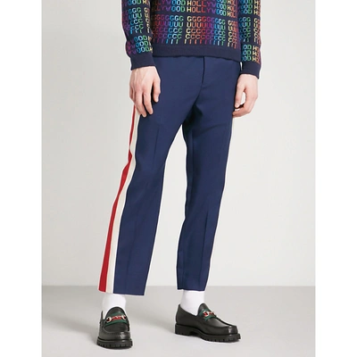 Shop Gucci Side-stripe Wool-blend Jogging Bottoms In Blue Red White