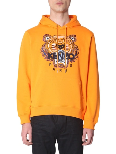 Shop Kenzo Printed Tiger Hoodie In Orange