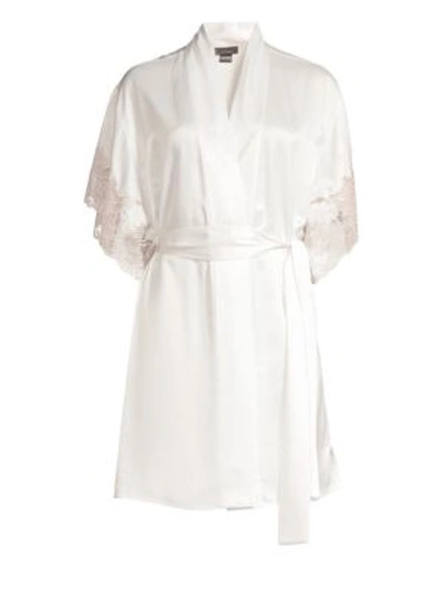 Shop Natori Lace-trim Satin Robe In White