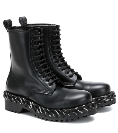 Shop Balenciaga Laces Leather Ankle Boots In Black