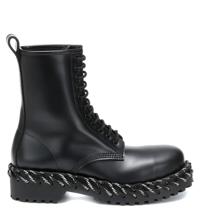 Shop Balenciaga Laces Leather Ankle Boots In Black