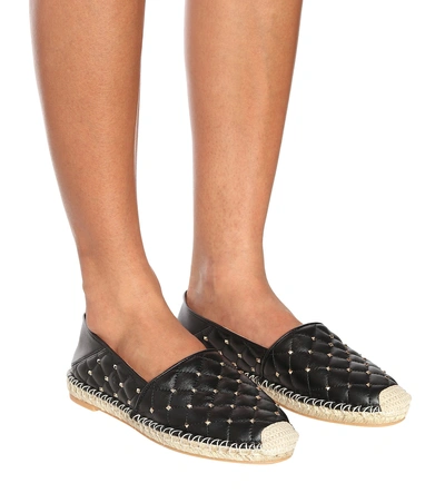 Shop Valentino Rockstud Spike Leather Espadrilles In Black