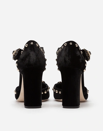 Shop Dolce & Gabbana Velvet T-straps With Embroidery In Black