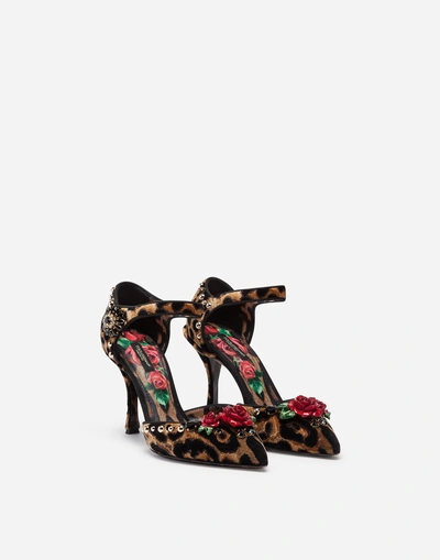 Shop Dolce & Gabbana Velvet Ankle-strap Pumps With Embroidery In Leopard Print