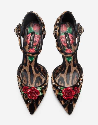 Shop Dolce & Gabbana Velvet Ankle-strap Pumps With Embroidery In Leopard Print